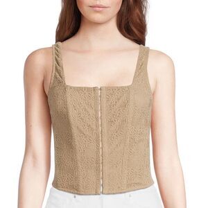 Y2K Self Esteem Tan Floral Lace Square Neck Corset Top Sz M Renaissance Boho